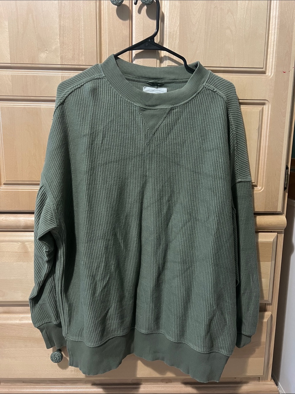 Aerie Olive Waffle-Knit Crewneck Sweatshirt